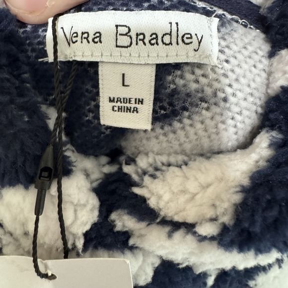 NWT Vera Bradley Jacquard Fleece Hoodie Large Nordic Forest  Sherpa Pullover - Picture 6 of 10